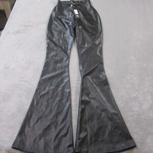 IX LONDON Black Faux Leather Flare Pant Women's SIZE 2/4 High Waist Bell Bottoms